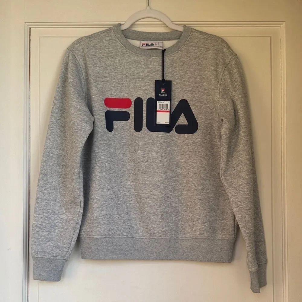 New With Tag Fila Light Gray Crewneck Sweatshirt with Navy and Red Logo